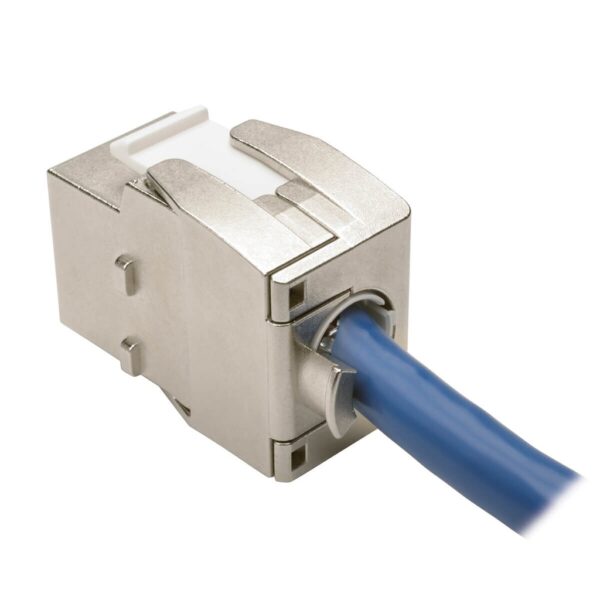 Tripp Lite series Toolless Shielded Cat6a Keystone Jack, PoE/PoE+ Compliant, Shuttered - Silver, TAA