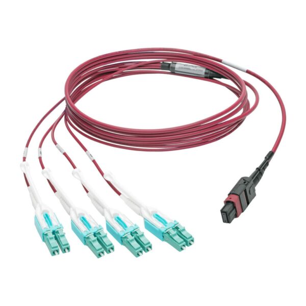 2d51a6ff44debb3b4f923c7284dbeeba Tripp Lite series 40G MTP/MPO to 4xLC Fan-Out OM4 Plenum-Rated Fiber Optic Cable, 40GBASE-SR4, Push/Pull Tabs, Magenta, 2 m