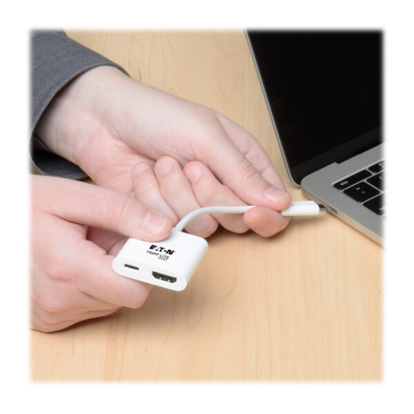 Tripp Lite series USB-C to HDMI Adapter with PD Charging, HDCP, White