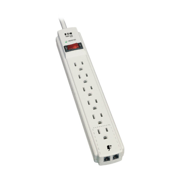 Tripp Lite series Protect It! 6-Outlet Surge Protector, 8 ft. (2.43 m) Cord, 1200 Joules, Tel/Modem Protection, Gray Housing
