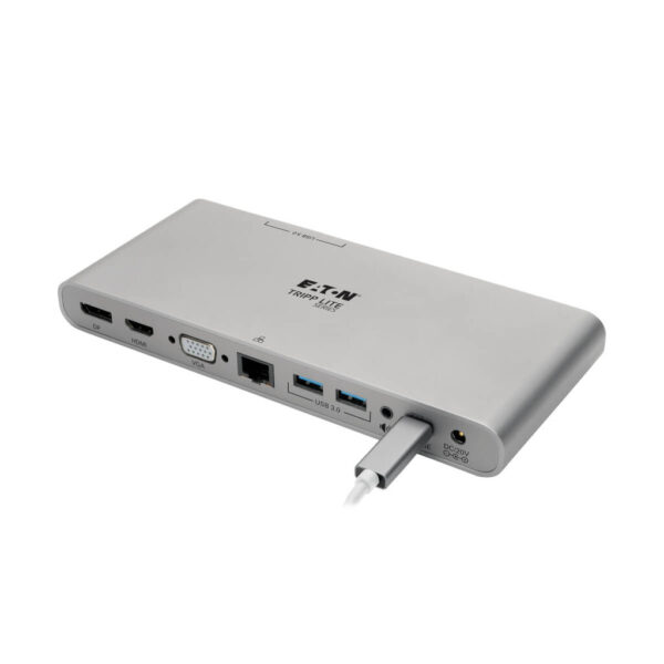 Tripp Lite USB-C Triple-Display Dock, 4K HDMI/DisplayPort, VGA, USB 3.x 5Gbps Hub, GbE, 100W PD Charging, Thunderbolt 3, Silver - U442-DOCK4-S