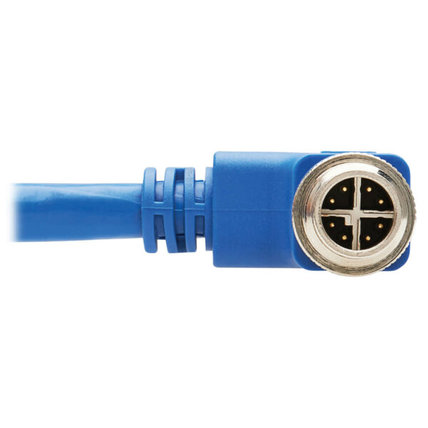 Tripp Lite series M12 X-Code Cat6a 10G F/UTP CMR-LP Shielded Ethernet Cable (Right-Angle M/M), IP68, PoE, Blue, 10 m (32.8 ft.), TAA