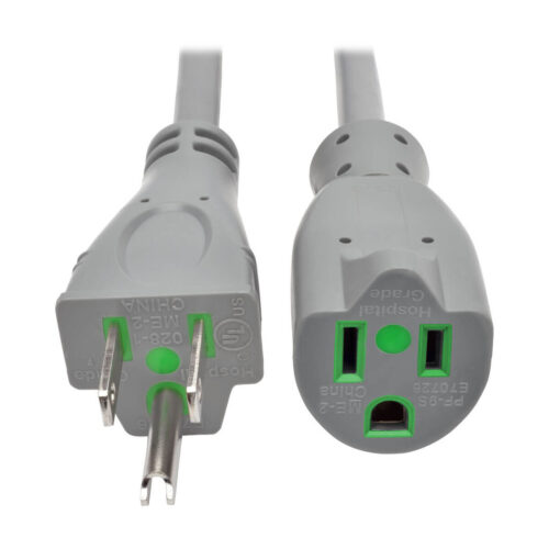 Tripp Lite series Hospital-Grade Extension Cord, NEMA 5-15P to NEMA 5-15R - Green Dot, 13A, 125V, 16 AWG, 6 ft. (1.83 m), Gray