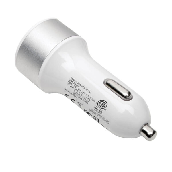 Tripp Lite series Dual-Port USB Car Charger with PD Charging - USB Type C (27W) & USB Type A (5V 1A/5W), UL 2089