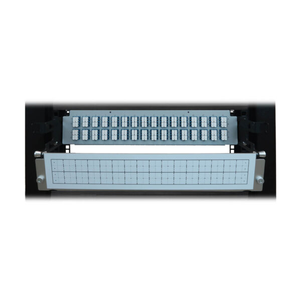 3072492785de619fd5abe3df2f273bc0 Tripp Lite series Preloaded Fiber Patch Panel, 2U - 32x (12F MTP/MPO-APC to 4x LC Duplex F/F) 8F Trunk Cables, OS2 Singlemode, 3 m (9.8 ft.)