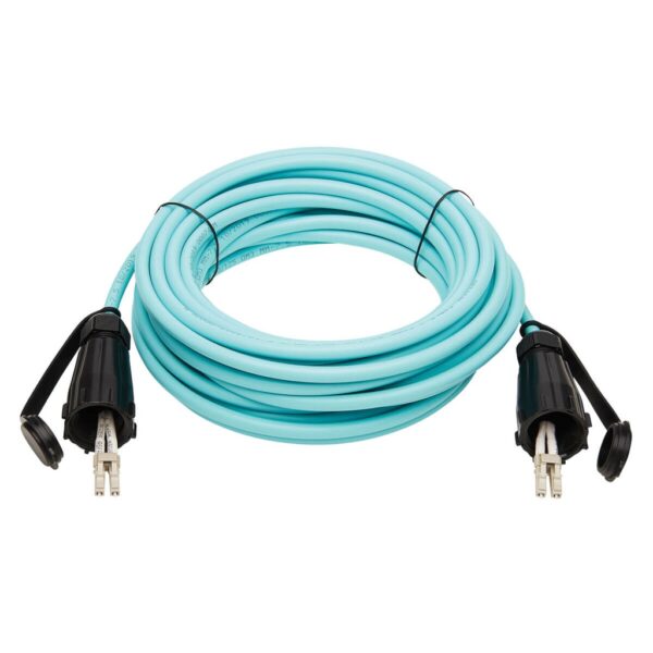 Tripp Lite series 10Gb Rigid Industrial Duplex Multimode 50/125 OM3 Fiber Patch Cable (LC/LC) - IP68, Aqua, 10 m (32.8 ft.)