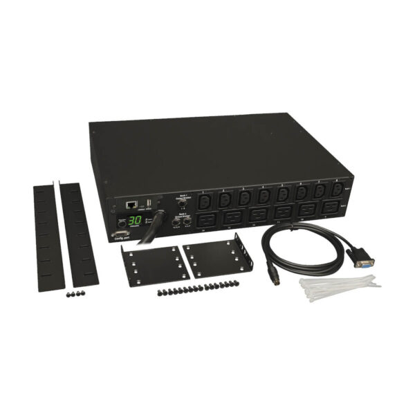 3176e493cb2dc42da67f236110831489 Eaton 5.5kW Single-Phase Switched PDU - LX Interface, 208/230V Outlets (8 C13 & 6 C19), L6-30P Input, 15 ft. (4.57 m) Cord, 2U Rack-Mount, TAA