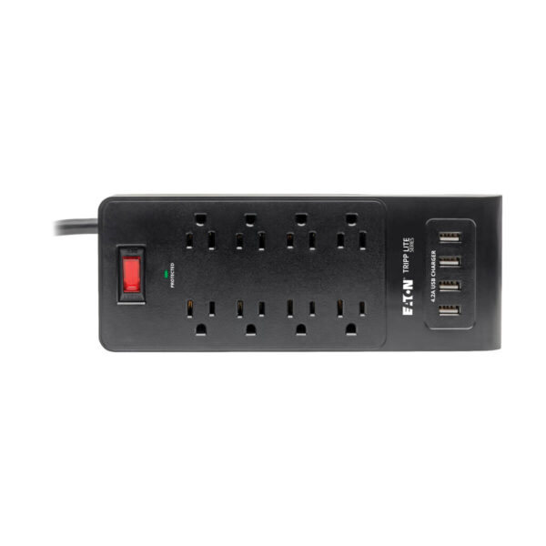 Tripp Lite series 8-Outlet Surge Protector with 4 USB Ports (4.2A Shared) - 6 ft. (1.83 m) Cord, 1800 Joules, Black - TLP864USBB