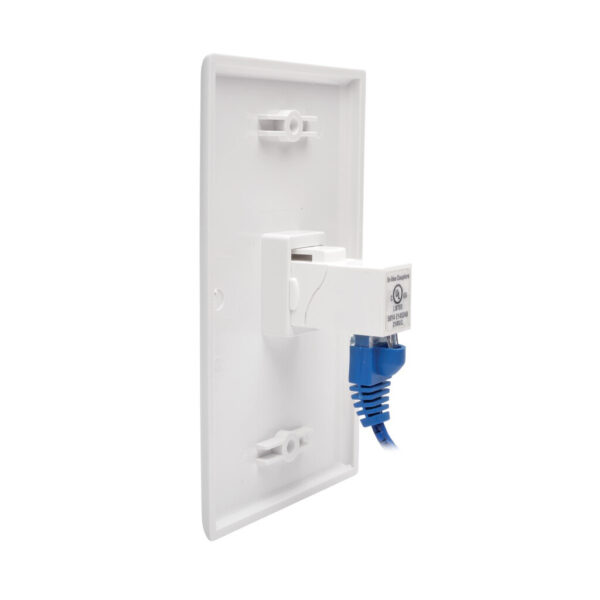Tripp Lite series Cat6a Straight-Through Modular In-Line Snap-In Coupler with 90-Degree Down-Angled Port, White (RJ45 F/F), TAA