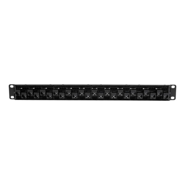 Tripp Lite series 24-Port 1U Rack-Mount Cat5e/6 Offset Feed-Through Patch Panel with Cable Management Bar, RJ45 Ethernet, TAA