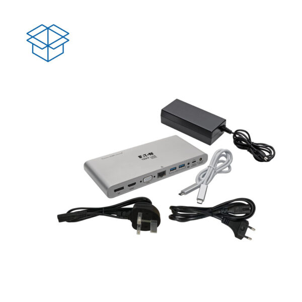 3332e2583994b3732ed4ad05c8572302 Tripp Lite series USB-C Dock, Triple Display - 4K HDMI/DisplayPort, VGA, USB 3.x (5Gbps), USB-A/C Hub Ports, GbE, 100W PD Charging, EU/UK Power Supply