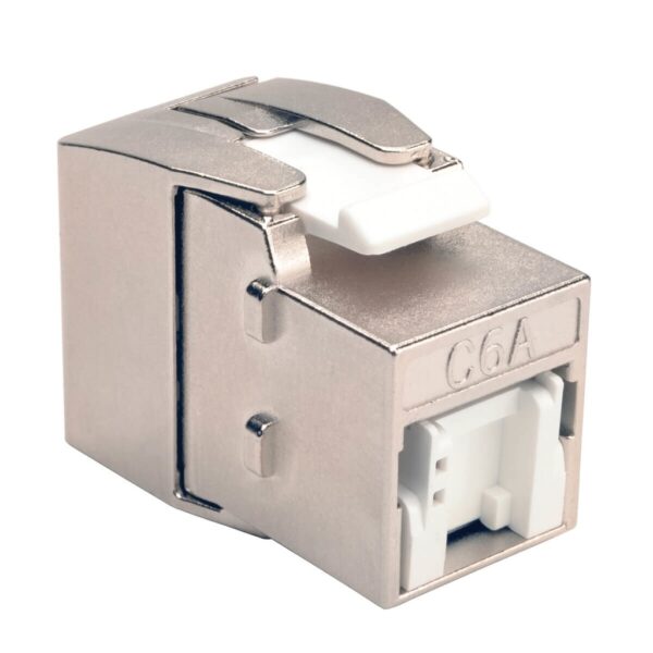 Tripp Lite series Toolless Shielded Cat6a Keystone Jack, PoE/PoE+ Compliant, Shuttered - Silver, TAA