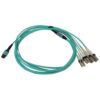 Tripp Lite series 40/100/400G Multimode 50/125 OM3 Fiber Optic Cable (12F MTP/MPO-PC to 4x Duplex LC/PC F/M), LSZH, Aqua, 3 m (9.8 ft.)