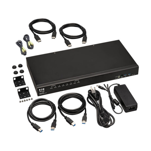 Tripp Lite series 8-Port DisplayPort/USB KVM Switch with Audio/Video and USB Peripheral Sharing, 4K 60 Hz, 1U Rack-Mount, TAA