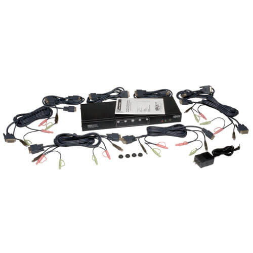Tripp Lite series 4-Port Dual Monitor DVI KVM Switch with Audio and USB 2.0 Hub, Cables included, TAA