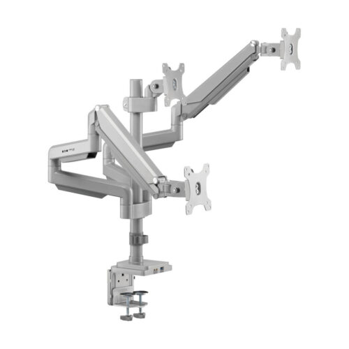 Tripp Lite series Triple-Display Gas-Spring Flex-Arm Desktop Clamp and Grommet for 17” to 30” Flat-Screen Displays - USB and Audio Ports, Aluminum