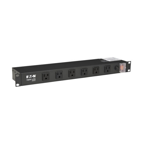 Tripp Lite series 1U Rack-Mount Power Strip, 120V, 15A, 5-15P, 12 Right-Angle 5-15R Outlets (6 Front-Facing, 6 Rear-Facing), 15 ft. (4.57 m) Cord