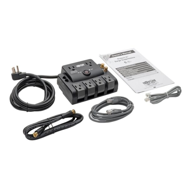 Tripp Lite series Protect It! 6-Outlet Surge Protector - 4 Rotating Outlets, 5-15P Input, 1440 Joules, Tel/Modem/Coax Protection, Black