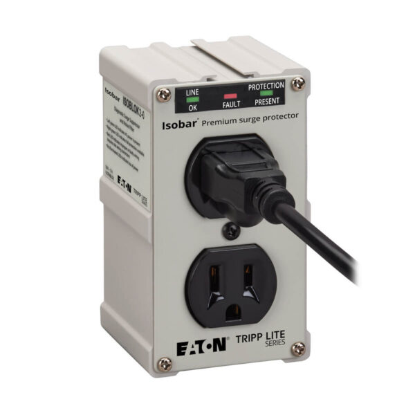 Tripp Lite series Isobar 2-Outlet Surge Protector, Direct Plug-In, 1410 Joules, Diagnostic LEDs, Metal Housing