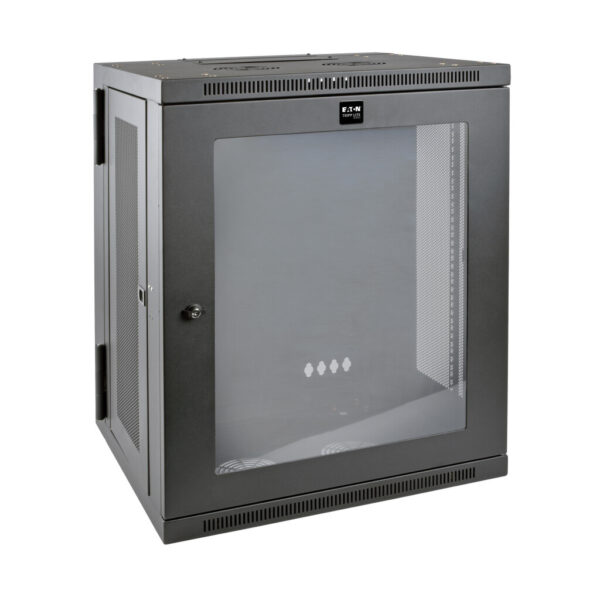 Tripp Lite series SmartRack 15U Low-Profile Switch-Depth Wall-Mount Half-Height Rack Enclosure, Clear Acrylic Window, Hinged Back