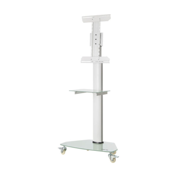 381a08a43e3c53f3078686a67fb65122 Tripp Lite series Premier Rolling TV Cart for 37” to 70” Displays, Frosted Glass Base and Shelf, Locking Casters, White