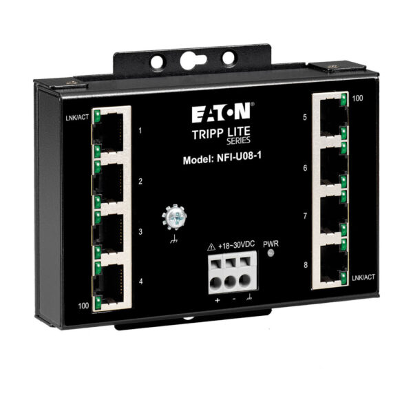 Tripp Lite series 8-Port Unmanaged Fast Industrial Ethernet Switch - 10/100 Mbps, Ruggedized, -40° to 75°C, DIN/Wall Mount, TAA