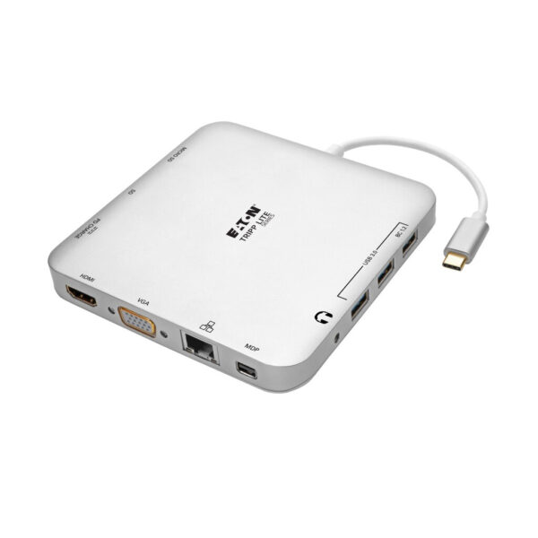 38a3a22b36f4eefe941f01bfbbcc6511 Tripp Lite series USB-C Dock, Dual Display - 4K HDMI/mDP, VGA, USB 3.x (5Gbps), USB-A/C Hub, GbE, 60W PD Charging
