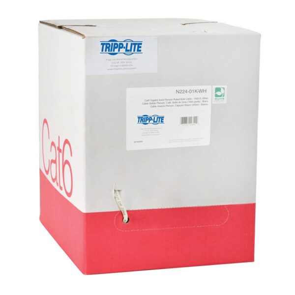 Tripp Lite series Cat6 Gigabit Solid Core Plenum-Rated UTP CMP PVC Bulk Ethernet Cable, White, 1000 ft. (304.8 m), TAA