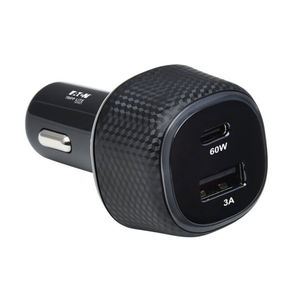 399b0a5ba3d0eebb96d03e09a026fd25 Tripp Lite series Dual-Port USB Car Charger, 63W Max - USB-C PD 3.0 Up to 60W, USB-A QC 3.0 Up to 18W