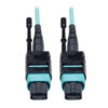 Tripp Lite series MTP/MPO Patch Cable with Push/Pull Tabs, 12 Fiber, 40GbE, 40GBASE-SR4, OM3 Plenum-Rated - Aqua, 3M (10 ft.)
