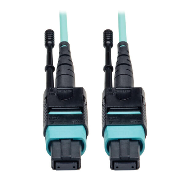Tripp Lite series MTP/MPO Patch Cable with Push/Pull Tabs, 12 Fiber, 40GbE, 40GBASE-SR4, OM3 Plenum-Rated - Aqua, 3M (10 ft.)