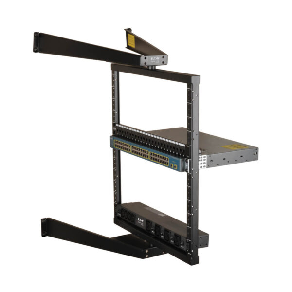 Tripp Lite series SmartRack 12U Flat-Pack Low-Profile Switch-Depth Wall-Mount Pivoting 2-Post Open Frame Rack