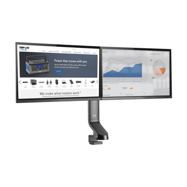 Tripp Lite series Dual-Display Monitor Arm with Desk Clamp and Grommet - Height Adjustable, 17” to 27” Monitors