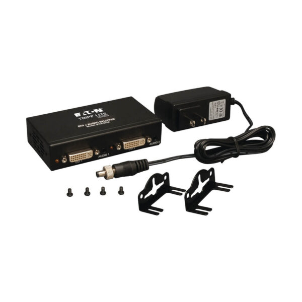 3cbb57634479ee893d5fae44a23eba64 Tripp Lite series 2-Port DVI Splitter with Audio and Signal Booster, Single-Link 1920x1200 at 60Hz/1080p (DVI F/2xF), TAA