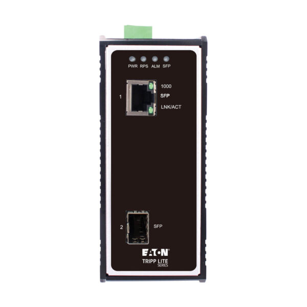 Tripp Lite series Industrial Gigabit Fiber to Ethernet Media Converter, 10/100/1000 Mbps, RJ45/SFP, -40° to 75°C, DC Power, TAA