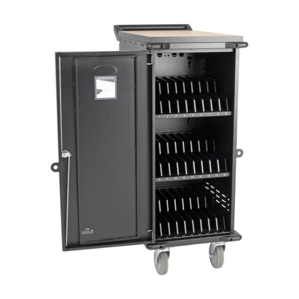 3e06da0538cdcfc9774dc58f264c1ef3 Tripp Lite series 27-Device AC Charging Cart for Laptops and Chromebooks - 120V, NEMA 5-15P, 10 ft. (3.05 m) Cord, Black