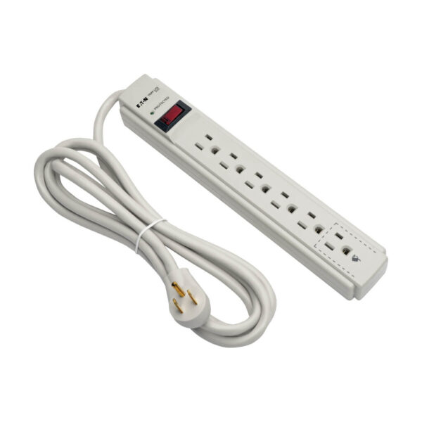 3ec6342c33923b757ffa508621948127 Tripp Lite series Protect It! 6-Outlet Surge Protector, 8 ft. (2.43 m) Cord, 1200 Joules, Low-Profile Right-Angle 5-15P plug