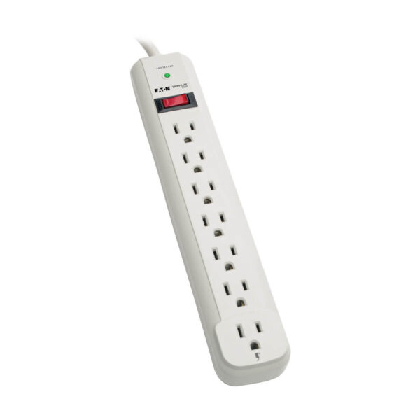 Tripp Lite series Protect It! 7-Outlet Surge Protector, 6 ft. Cord, 1080 Joules, Diagnostic LED, Light Gray Housing