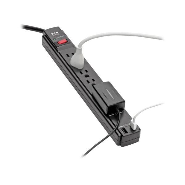 Tripp Lite series Protect It! 6-Outlet Surge Protector, 6 ft. Cord, 1200 Joules, 20W PD Charging, 2 USB Ports, Black Housing
