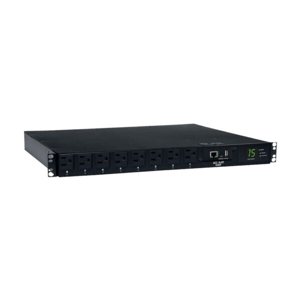 3f706ad8abd64369d50b6eca46f4242c Tripp Lite series 1.4kW Single-Phase Switched Automatic Transfer Switch PDU, 2 120V 5-15P 15A Inputs, 8 5-15R Outputs, 1U, TAA