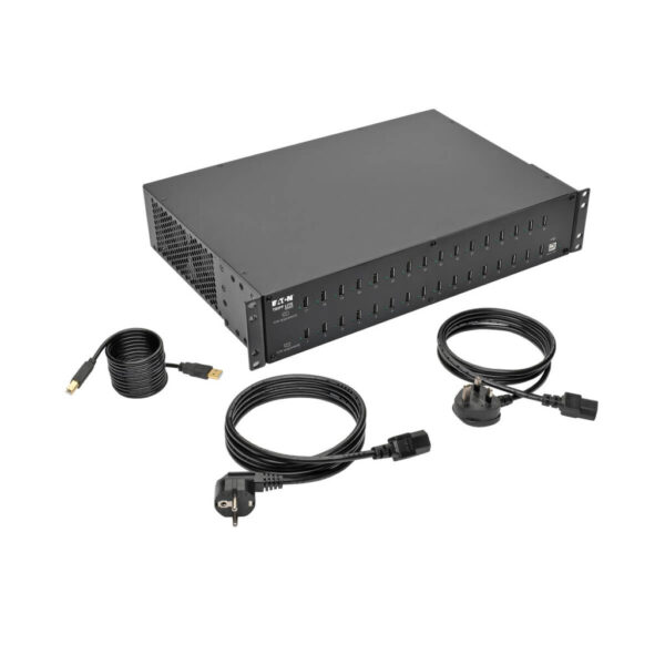 Tripp Lite series 32-Port USB Charging Station with Syncing, 230V, 5V 80A (400W) USB Charger Output, 2U Rack-Mount