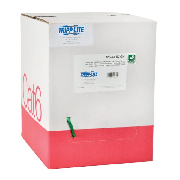 Tripp Lite series Cat6 Gigabit Solid Core Plenum-Rated UTP CMP PVC Bulk Ethernet Cable, Green, 1000 ft. (304.8 m), TAA