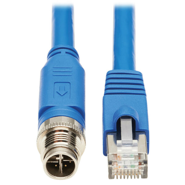 408df8bb725f035e3a7598da7da5d4aa-4 Tripp Lite series M12 X-Code Cat6a 10G F/UTP CMR-LP Shielded Ethernet Cable (M12 M/RJ45 M), IP68, PoE, Blue, 1 m (3.3 ft.), TAA