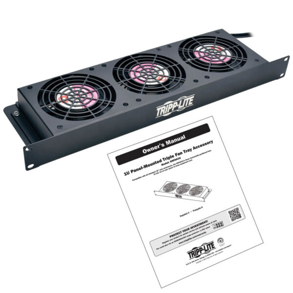 Tripp Lite series SmartRack 1U Fan Tray, 3 120V High-Performance Fans, 210 CFM, 5-15P Plug