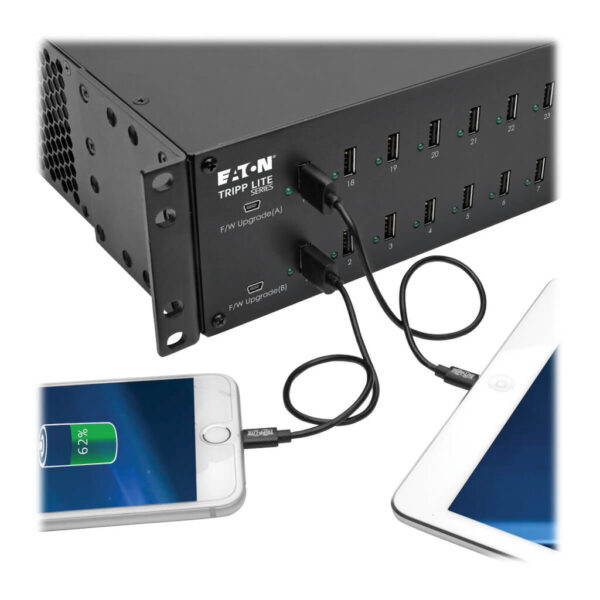 Tripp Lite series 32-Port USB Charging Station with Syncing, 230V, 5V 80A (400W) USB Charger Output, 2U Rack-Mount