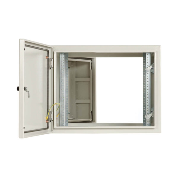 42c6e15366a0a6599f66b42402cd4fff Tripp Lite series SmartRack Industrial Enclosure with Lock - NEMA 4, Wall Mount, Metal Construction, Hinged Back, 28 in. Depth, 9U, Gray