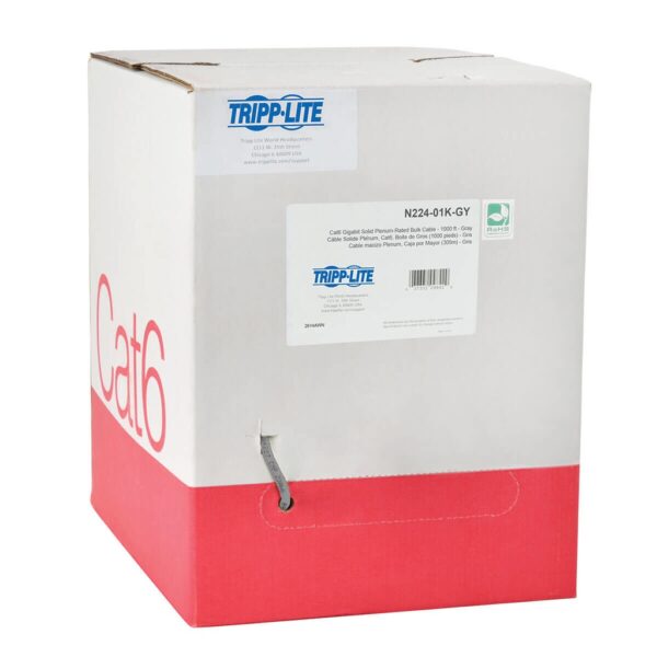 Tripp Lite series Cat6 Gigabit Solid Core Plenum-Rated UTP CMP PVC Bulk Ethernet Cable, Gray, 1000 ft. (304.8 m)
