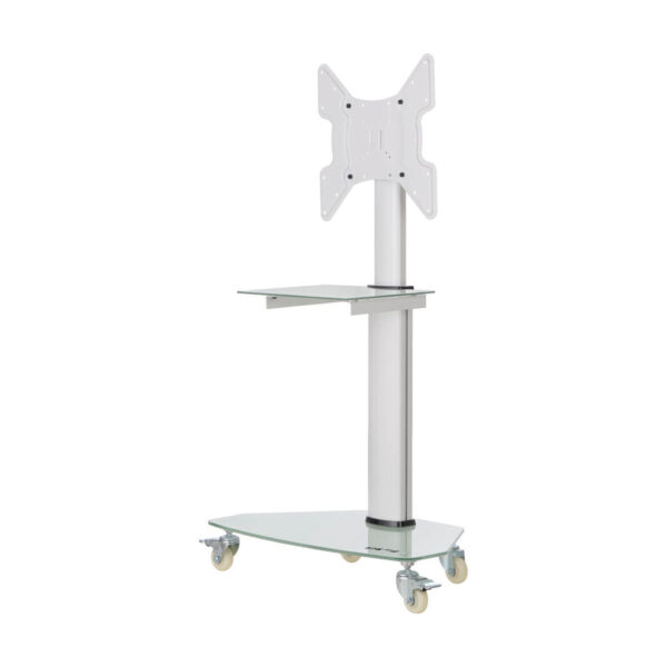 Tripp Lite series Premier Rolling TV Cart for 32” to 55” Displays, Frosted Glass Base and Shelf, Locking Casters, White