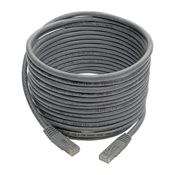 Tripp Lite series Cat6 Gigabit Molded (UTP) Ethernet Cable (RJ45 M/M), PoE, Gray, 20 ft. (6.09 m)