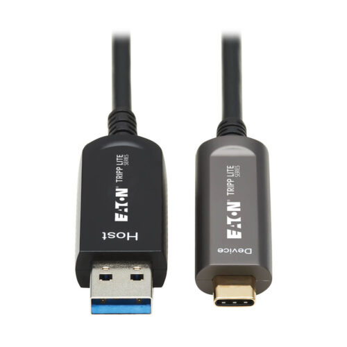 Tripp Lite series USB-A to USB-C AOC Cable (M/M) - USB 3.2 Gen 2 (10Gbps) Plenum-Rated Fiber Active Optical - Data Only, Black, 10 m (33 ft.)